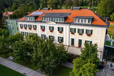 an overhead view of a building with an orange roof at Hotel Slatina Superior in Rogaška Slatina