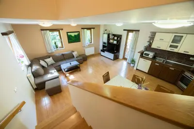 an aerial view of a living room and kitchen at Tourist Farm Rajšp in Benedikt v Slovenskih Goricah