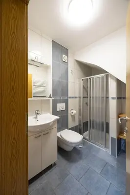 a bathroom with a toilet and a sink and a shower at Tourist Farm Rajšp in Benedikt v Slovenskih Goricah