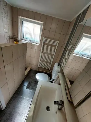 a bathroom with a tub and a toilet and a window at Apartments Karin in Bled