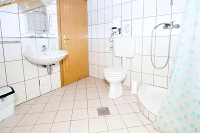 a bathroom with a toilet and a sink and a shower at Tourist Farm Pri Martinovih in Krška Vas