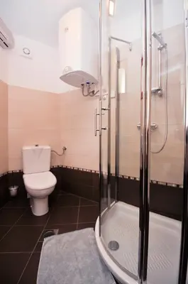 a bathroom with a toilet and a shower at Apartments Tonkli in Logje