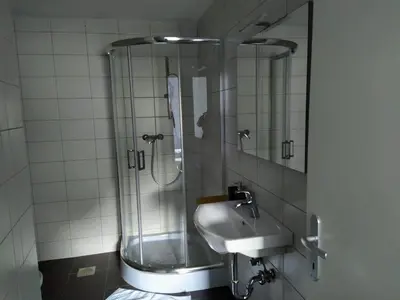 a bathroom with a shower and a sink at Apartment Trubarjeva33, near Ljubljana, free parking in Velike Lašče