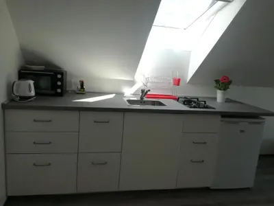 a kitchen with a sink and a window at Apartment Kokoro in Bogojina