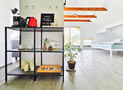 a living room with a book shelf and a bed at Deerwood-Large Villa relax with castle view in Bled