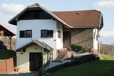 a white house with a brown roof at Zidanica Balantič in Dobrovnik