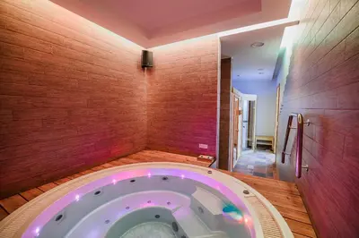 a jacuzzi tub in the middle of a room at Apartments Maleric with Indoor Pool and Wellness in Dragatuš