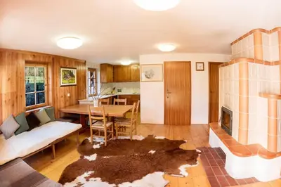 a living room with a couch and a fireplace at Little dream house in a perfect spot in Zalog