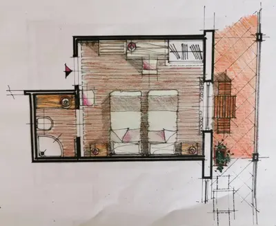 a drawing of a room with a brick wall at ČEBRON FAMILY ESTATE in Branik