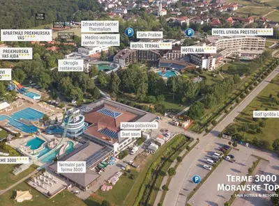 an overhead view of a city with many buildings at Apartment Trobentica 40 Moravske Toplice - SPA in Moravske Toplice