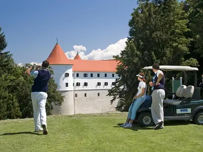 a group of people playing a game of golf at Lux Living Apartments BUDIČ near Terme Čatež in Brežice