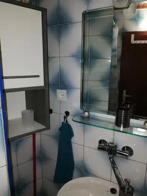 a bathroom with a sink and a mirror at Apartma Lip in Rateče