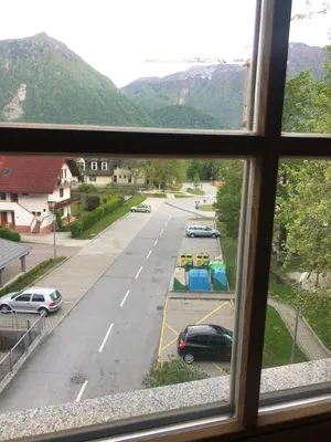 a view of a street from a window at BC10 in Bovec