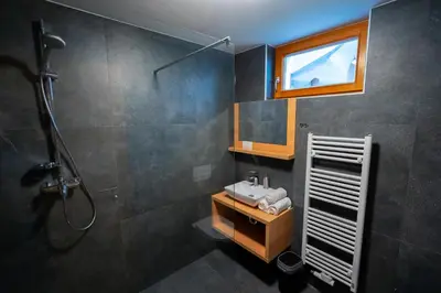 a bathroom with a sink and a shower at PJagodic Apartments & Wellness in Cerklje na Gorenjskem