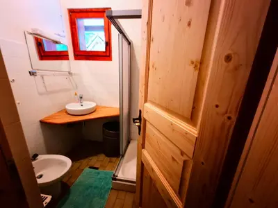 a small bathroom with a sink and a toilet at Chalet Stara Jelka Pokljuka in Zgornje Gorje