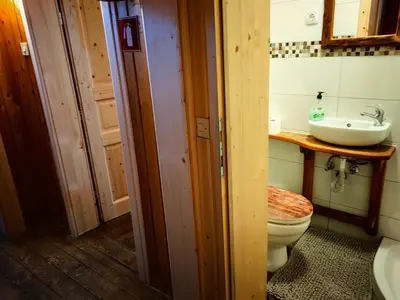 a bathroom with a toilet and a sink at Chalet Stara Jelka Pokljuka in Zgornje Gorje