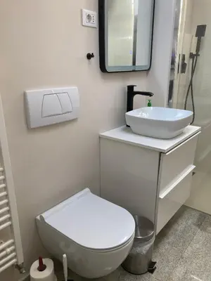 a bathroom with a white toilet and a sink at Homestay Free Park&Bikes in Ljubljana