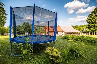 a trampoline in the middle of a yard at Apartments Stankovo in Krška Vas