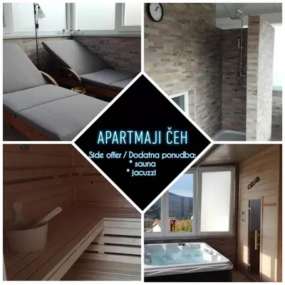 a collage of pictures of a room with a tub at VILLA ČEH in Gabrovica pri Črnem Kalu