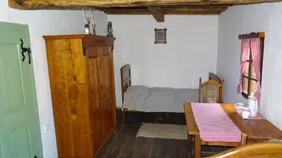 a living room with a bed and a table at Homestay Kapl in Ledinek