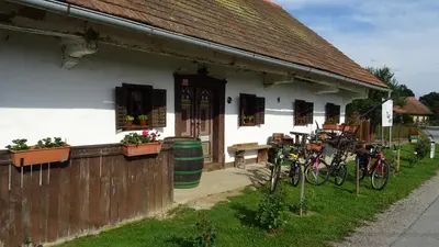 a white house with bikes parked outside of it at Homestay Kapl in Ledinek