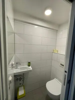 a white bathroom with a toilet and a sink at Mr and Mrs Bright 5 in Ljubljana