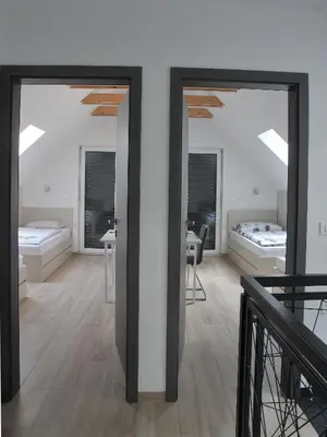 two mirrors in a room with two beds at Brand new house Luna in Bled