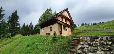 a small house on a hill with a stone wall at Prbajtnjeko in Bohinj