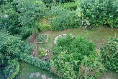 an overhead view of a garden with bushes and trees at Apartma Dolomiti in Ljubljana