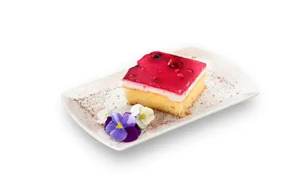 a piece of cake on a plate with flowers at Guesthouse Turšič in Vrhnika
