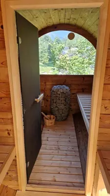 an inside view of a cabin with a door at Chalet Zana in Bled