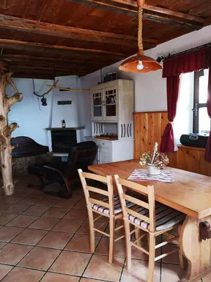 a kitchen with a wooden table and chairs at Kopiše in Zoll