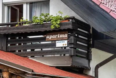 a wooden balcony with a potted plant on top of a building at Home away from home in Bohinj