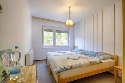 a bedroom with a bed and a window at Apartments and Rooms Banić in Kranjska Gora