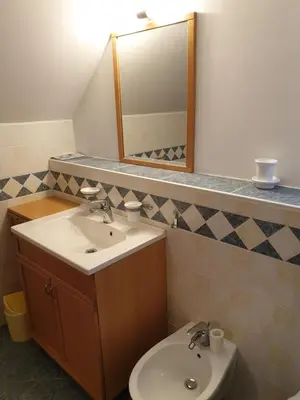 a bathroom with a sink and a mirror at Apartman Irvin in Kranjska Gora