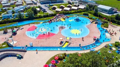 an aerial view of a large water park at Pirate Bay - Terme Čatež in Čatež ob Savi