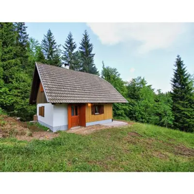 a small house in the middle of a field at Počitniška hiša Jeklar in Bohinj