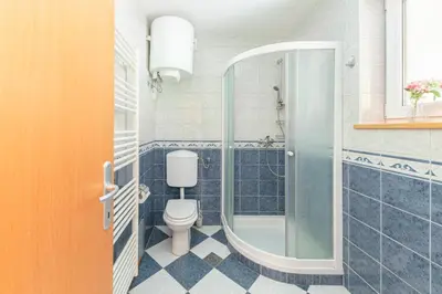 a bathroom with a toilet and a shower at Koča na Krvavcu in Cerklje na Gorenjskem