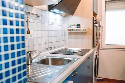 a small kitchen with a stainless steel sink at Apartment with Atrium Anabela in Tolmin