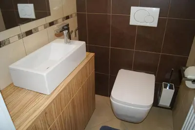 a bathroom with a sink and a toilet at Maline Apartments in Bled