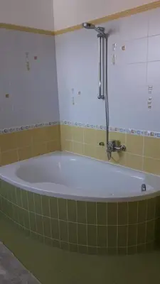 a bath tub with a shower in a bathroom at Natasha's Garden House in Dol pri Ljubljani