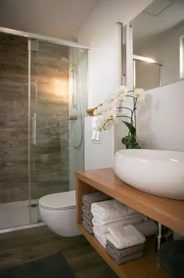 a bathroom with a sink and a toilet and a shower at Hišice Čarna - Houses Čarna in Puconci
