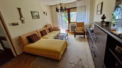 a living room with a couch and a table at Apartment Ajdna in Žirovnica