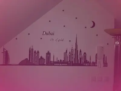 an image of a cityscape of dubai with stars and buildings at APARTMA AJDA in Kranj