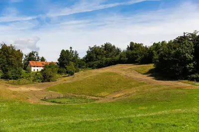 a house on top of a grassy hill at Holiday country house Gora in Gozd