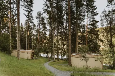 a dirt road through a forest with trees at Falkensteiner Premium Camping Lake Blagus in Sveti Jurij ob Ščavnici