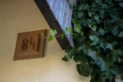 a clock on the side of a building with a plant at Magical Family Home 84 in Bohinj