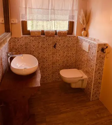a bathroom with a toilet and a sink at Wellness Holiday House Lagev in Moravske Toplice