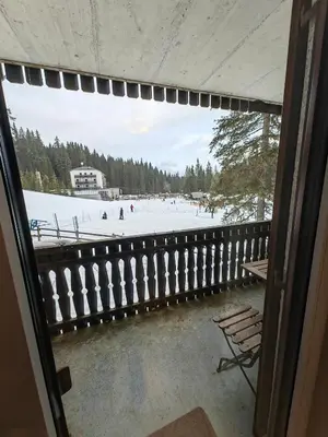 a view of a skating rink from a window at Apartment Ski Sara Pokljuka in Bled