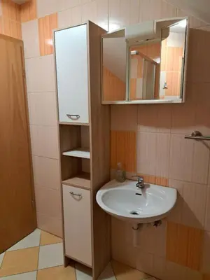 a bathroom with a sink and a mirror at Guest House Pri Treh Lipah in Ptuj